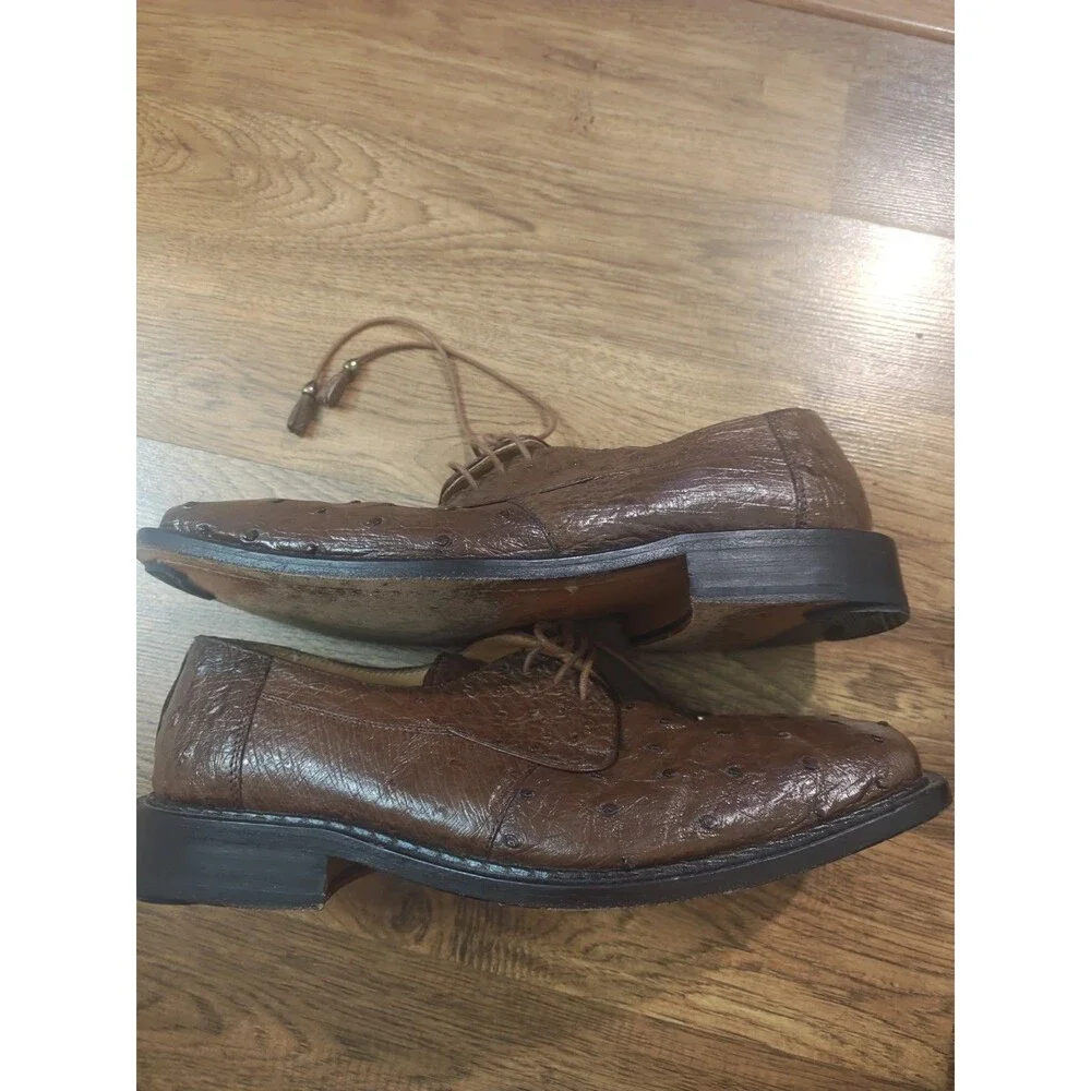 David Eden Mens Brown Ostrich Leather Dress Shoes Derby Size 9 Quill Bumps